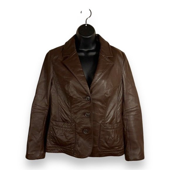 SMALL VINTAGE 90s LAMBSKIN LEATHER JACKET LIZ CLAIBORNE BUTTON CLOSURE - Picture 1 of 12